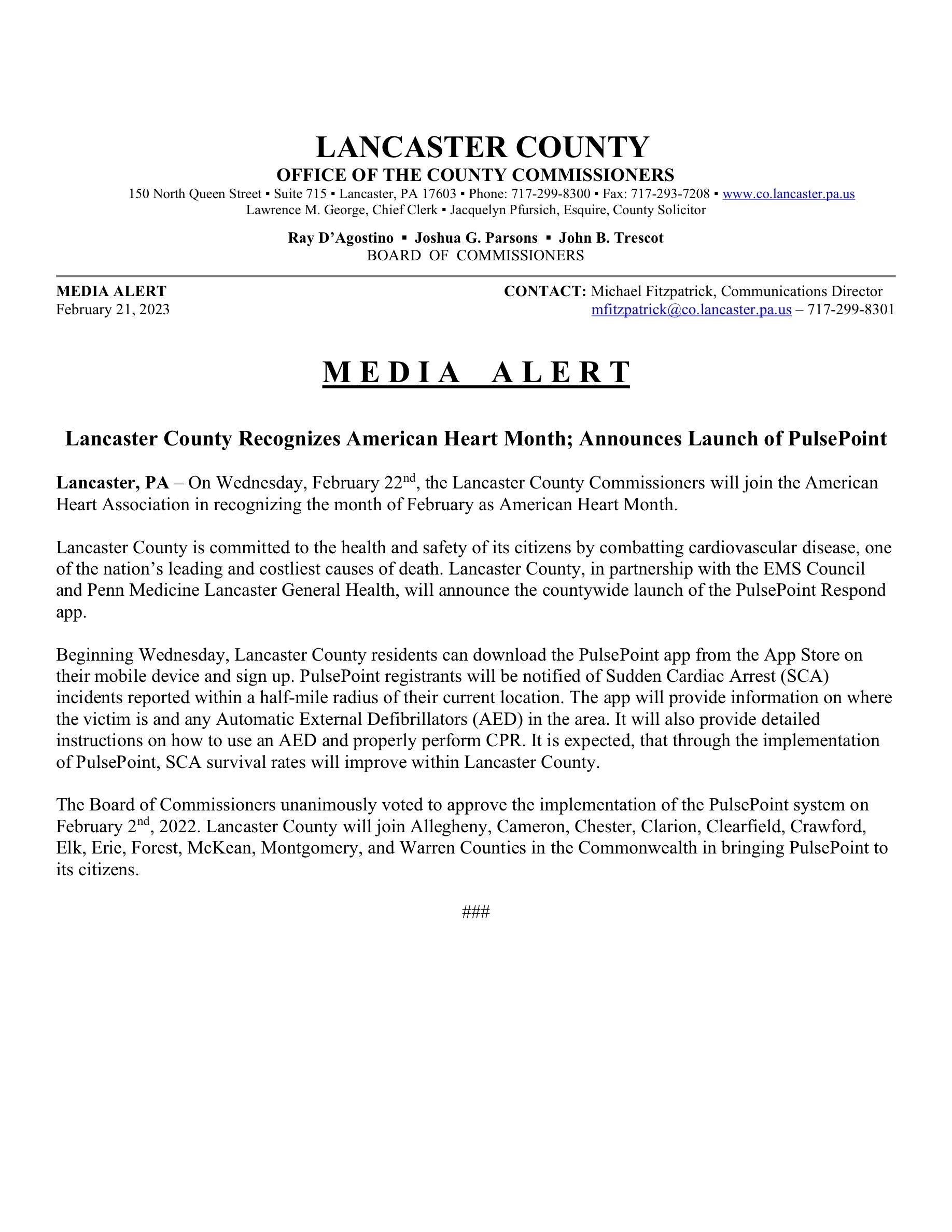 Heart Month Advisory