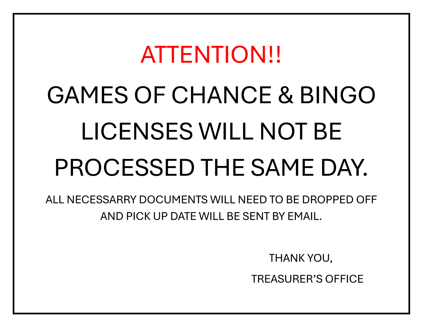 Bingo Games of Chance Notice 2025-1