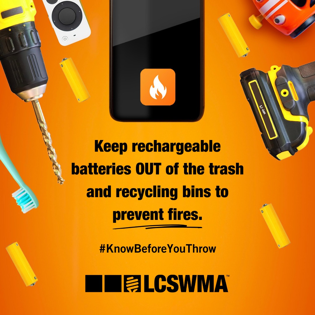 Keep rechargeable batteries out of the trash and recycling bins to prevent fires. 